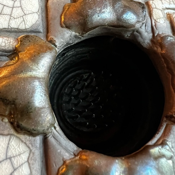 Vintage Japanese Prolon Ikebana Flower Frog • Ceramic Raku-Style Kenzan Holder - Picture 2 of 8